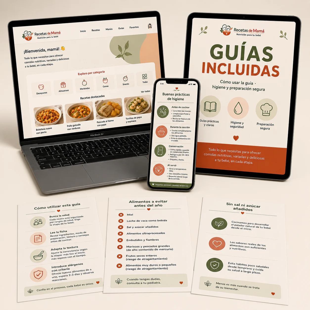 Guías incluidas · cómo usar la guía e higiene